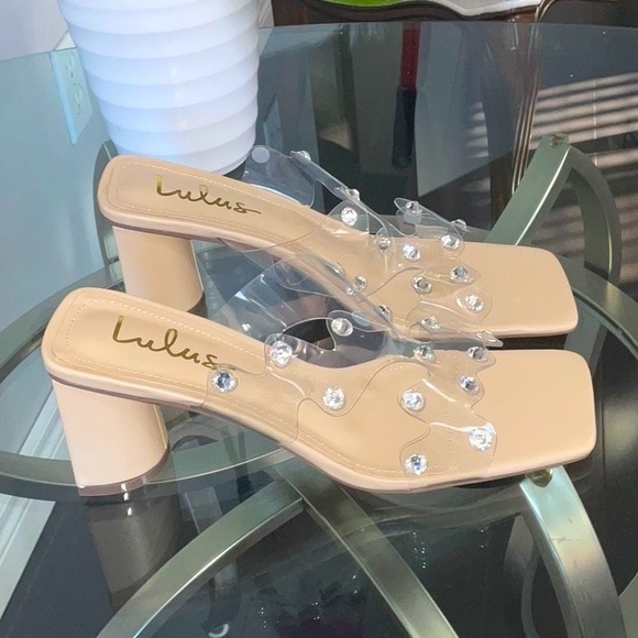 Lulus Joji Nude Transparent Crystal High Heels - Picture 4 of 12
